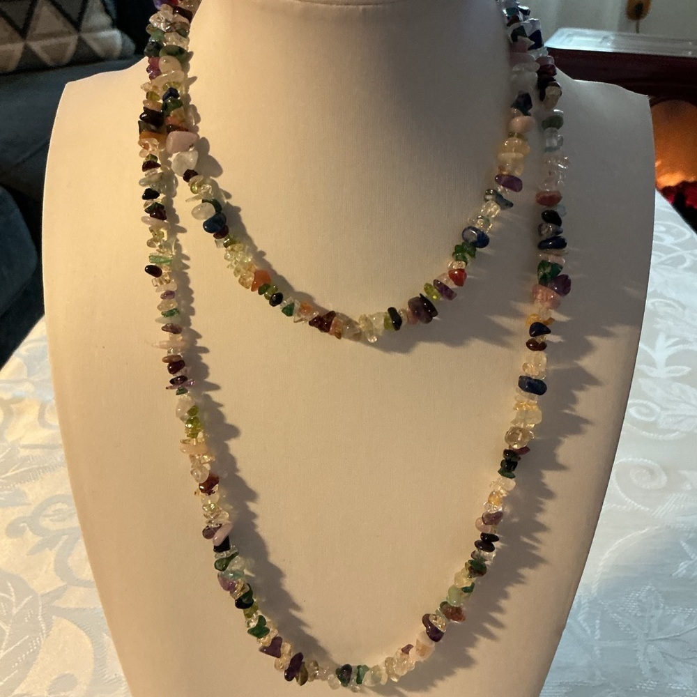 Vibrant Opera Length Multicolor Chip Beaded Necklace